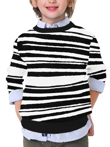 Remimi Pugsley Addams Halloween Round Neck Gothic Sweaters Black White Stripes 9-10 Years
