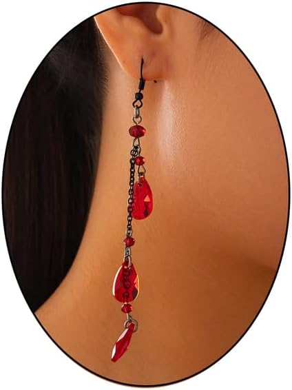 Vintage Gothic Blood Drop Earrings for Women , Dark Goth Water Drop Tassel Earrings, Red Black Crystal Teardrop Earrings, Dark Y2k Grunge Dangle Drop Earrings, Halloween Vampire Earrings Jewelry Accessories