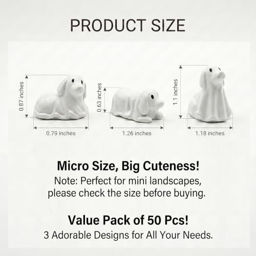 Image of FESTGLOX 50 Pack Mini Ghost Dog Figurines for Cute Spooky Halloween Decor