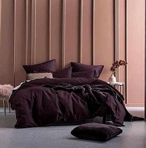 Dark Purple Duvet Cover Linen Duvet Cover Soft Duvet Cover Cover Set Washed Linen Duvet Duvet King Bedding -Comforter Cover Set Toddler Bedding Sets (Queen 90X90)