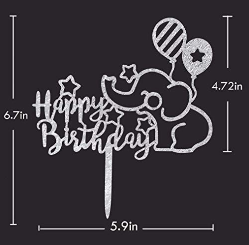 Baby Elephant Happy Birthday Cake Topper, Glitter Animal Elephant Theme Birthday Party Decorations (Silver) #TOP1