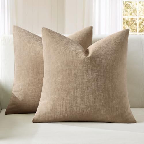 MIULEE Light Brown Couch Pillow Covers 20x20 Inch, Set of 2 Soft ...