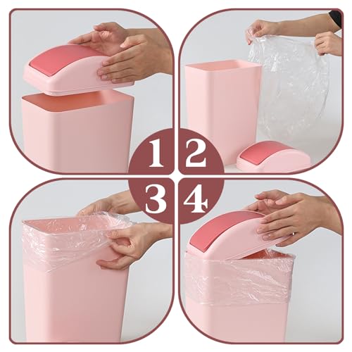 Caneca de basura delgada 12 L con tapa de vaivén rosa miniatura 2