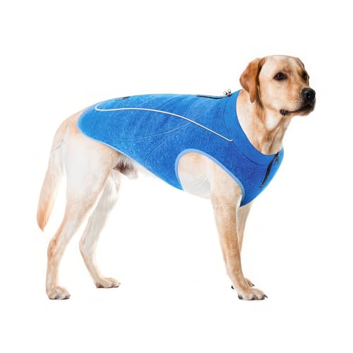 Image of Insulated Fleece Sweater for Dogs | Lightweight Warm Dog Vest | Zipper Port for Harness | Cold Weather Winter Jacket | Rain Snow Repellant Coat | Adjustable for Small Medium Large Male Dogs (Blue /L)