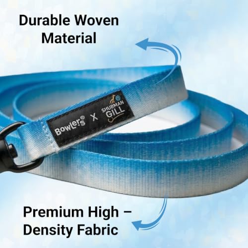 Image of Bowlers Dog Leash for Small, Medium & Large Dogs | Blue & White Design | Durable Nylon Pet Walking Lead | Strong Metal Hook | Comfortable Grip