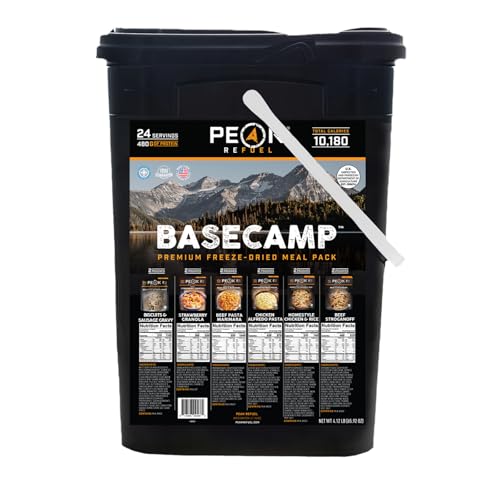 Peak Refuel Basecamp Bucket 3.0 | 480g Protein | 10180 Energy | 100% Actual Meat | Premium Freeze Dried Backpacking & Tenting Meals | 24 Servings | Superb MRE Survival Meal Peak Refuel Basecamp Bucket 3.0 | 480g Protein | 10180 Energy | 100% Actual Meat | Premium Freeze Dried Backpacking & Tenting Meals | 24 Servings | Superb MRE Survival Meal