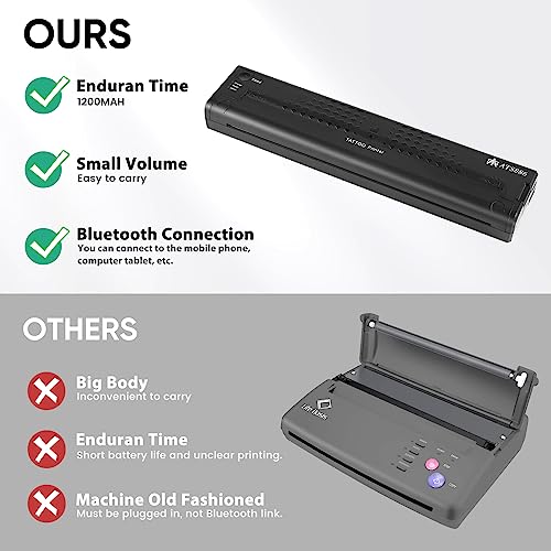 Claities Stencil Printer For Tattooing Mini Portable Tattoo Transfer Machine Usb Wireless Bluetooth Black Tattoo Printer, Compatible With Android, Ios Phone & Pc-Side #TOP3