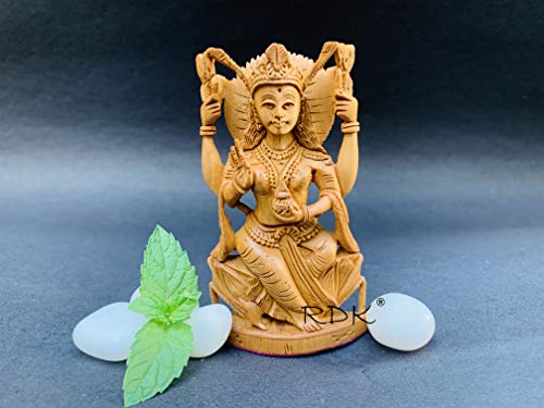 Image of RDK Handcrafted Sandalwood Lakshmi Figurine - 3-Inch Decorative Wooden Idol for Home or Office Display - Natural Carved Chandan Wood Sculpture