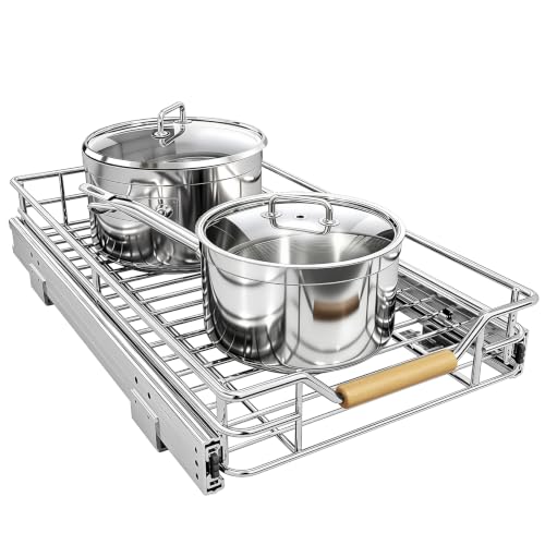 Image of Pull out Cabinet Organizer, 11 inchW X 21 inchD, Heavy Duty Smooth Sliding Under Cabinet Shelves for Pots and Pans, Full-Extension Roll out Drawers, Slide out Organization for Home Kitchen Pantry