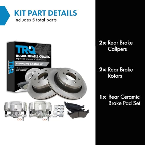 Image of TRQ Rear Brake Pad, Caliper, & Rotor Kit Ceramic Vented Compatible with 2015-2018 Ford F-150