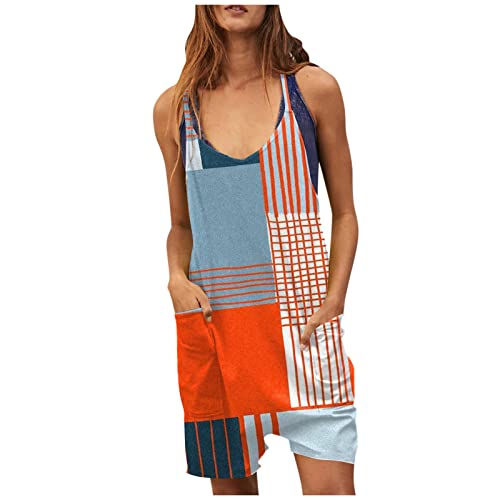 Hanaturu Overol casual para mujer, con estampado de flores de verano, monos ligeros y bohemios, para la playa, 02-azul cielo, S