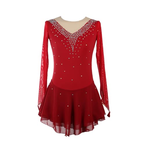 DIJITOO Vestido de patinação artística, malha de cor sólida, mangas com ponta dos dedos, fantasia de