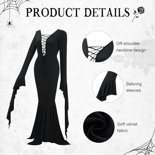 Disfraz Vintage Morticia Addams Negro Vestido Largo Mujer miniatura 6