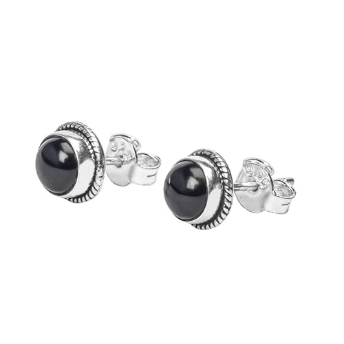 Black Onyx Stone Stud Post Earrings, 925 Sterling Silver Gemstone Earring 6 Mm Round Girls Women Gift #TOP2