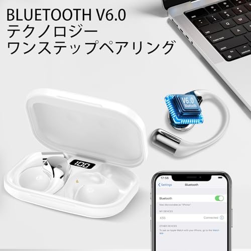 オープンイヤー イヤホン Bluetooth6.0 ワイヤレスイヤホン 14.2mmドライバー 【2026年アップグレード版】 ENC通話ノイズキャンセリング マイク付き 耳掛け式 軽量 快適装着 40時間連続再生 USB-C急速充電 LED残量表示 防水IPX7 スポーツ ランニング ジム 通勤 通話 音楽鑑賞 シルバー