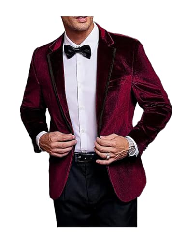 Mens Velvet Blazer Slim Fit Suit Velour Jacket One Button Blazer Solid Color Tuxedo Blazer Wedding Prom Dinner