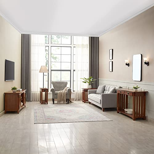 Leick Home Mission Impeccable End Table, Solid Wood Side Table with Drawer & Shelf, Slatted Sides, Blackened Hardware, Easy Assembly, Medium Oak Finish, 17 in L x 25 in W x 23 in H, 8206
