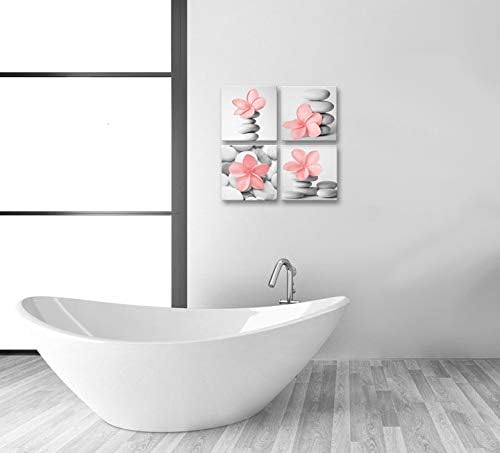 Genius Decor-Modern Wall Art Flowers and Pebble Stone Spa Pictures Canvas Art Grey Decor(Blush)