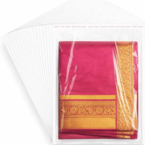 Image of RAAHII 100 piece Plastic packing Transparent Sealable Poly Bags For Saree suit shirt jacket Clothes cover storage in wardrobe Clear Dust & Moisture Resistant Clothing Covers