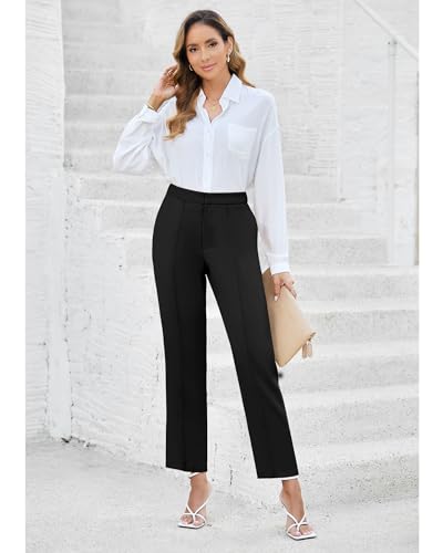 GRAPENT Dress Pants Women High Waisted Work Pants Dressy Casual Straight Leg Elastic Waist Cropped Trousers Ankle Slacks4