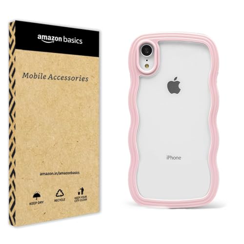 Image of amazon basics Back Cover for iPhone XR, Cute Curly Wave Case, Shock Proof, Grip, Soft TPU & Girls Stylish, Camera Bump Protector (Pink)