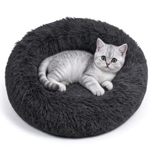 Fhodigogo Katzenbetten für Hauskatzen, rundes beruhigendes kleines Hundebett, Dunkelgrau