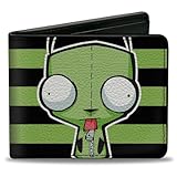 Nickelodeon Wallet, Bifold, Invader Zim Gir Pose Stripe Green Black, Vegan Leather, Green, 4.0' x 3.5', Casual