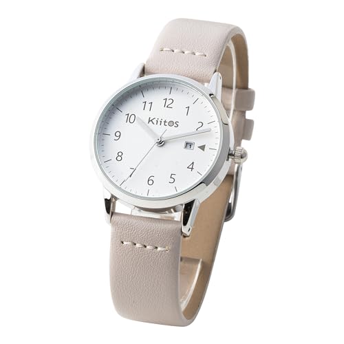 (Kiitos)腕時計 レディース 日付表示付き カレンダー ニッケルフリー シンプル かわいい おしゃれ 大人 ブランド 日本製ムーブメント Kiitos 1年間のメーカー保証付 (GrayBeige)