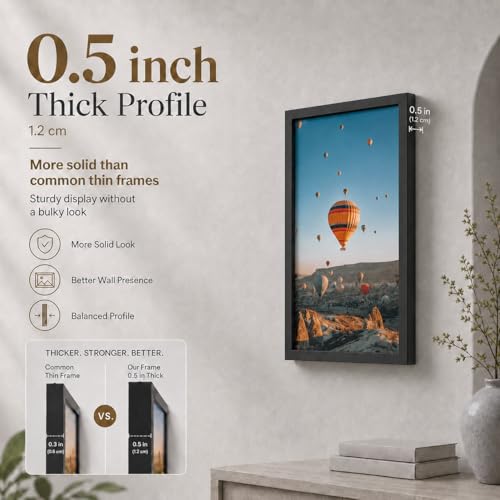 Image of JCJMY 12x15 inch Picture Frame, Horizontal and Vertical Formats for Wall Hanging, 12 x 15 Wall Gallery Poster Photo Frame with Shatter Resistant Plexiglass, Black