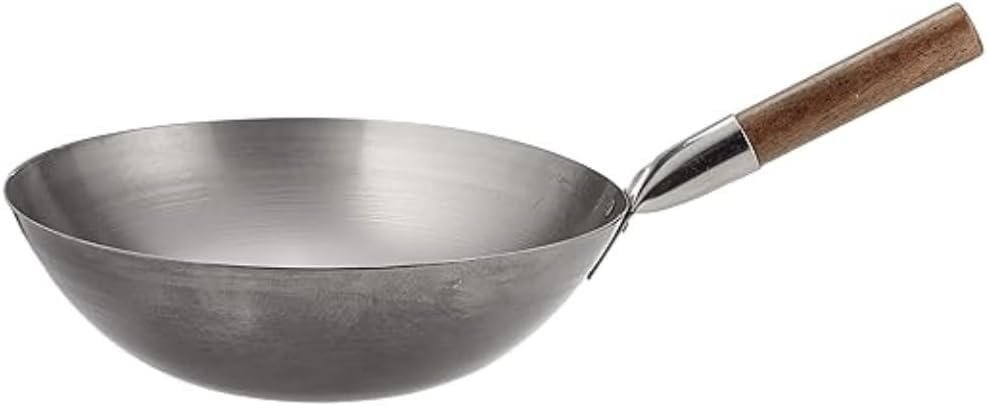 London Wok Carbon Steel Flat Base Stir Fry Pan – Authentic Chinese-Style Wok for Gas & Induction Hobs – Hand Wash Only – In 10", 12", 13", and 14" Sizes for High-Heat Cooking, Deep Frying (14 inch)