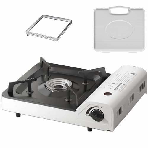 LANMOU Tragbarer Gaskocher 3,5 KW Outdoor Campingkocher mit Piezozündung, Ink.Tragekoffer, Gaskocher 1 flammig mit Winddichtem Ring, Camping Kocher Stufenlos Regelbar