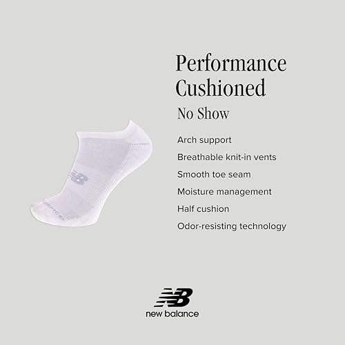 Image of New Balance Unisex Adult Performance Cushioned No Show Socks - 6 & 12 Pairs - Moisture Wicking