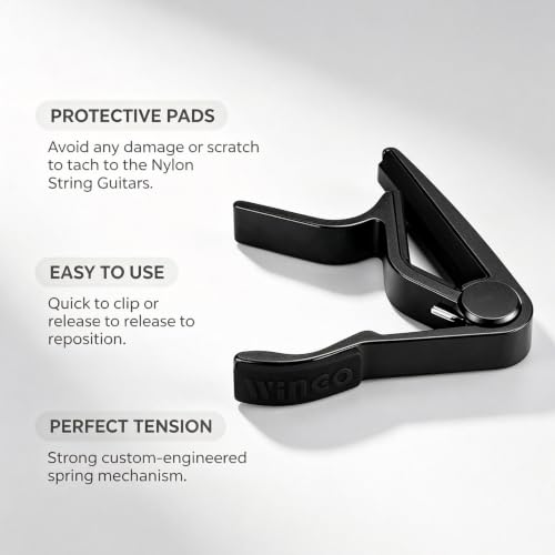 Image of WINGO Flat Guitar Capo for Classical Guitars- Black with 5 Picks