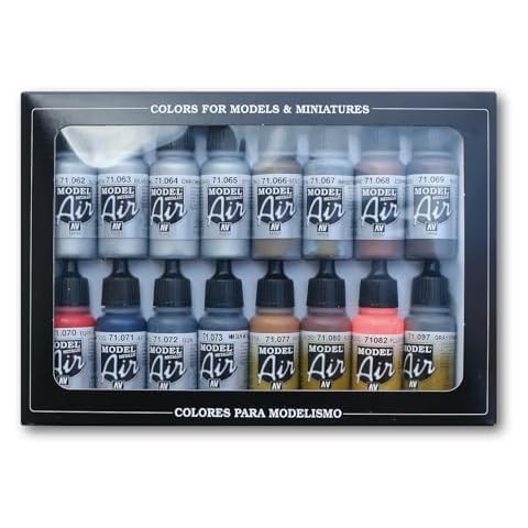 Vallejo Metallic Set Model Air Paint, 17ml, Multicolor, (Pack of 16) Cover
