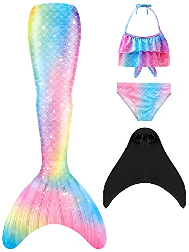 DNFUN Mädchen Meerjungfrauenschwanz mit Bikini Set Badeanzug Mermaid Tail zum Schwimmen mit Meerjungfrau Flosse Cover
