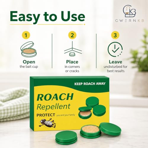 Image of GwernKB Cockroach Trap for Kitchen, 12 Pack Cockroach Repellent Bait Cups for Home, Roach Trap for Cabinets, Under Sink & Behind Appliances, Odorless Compact Control Bait Stations