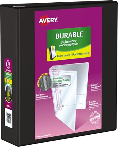 Avery Durable View Binder, 1" Slant Rings, 220 Sheet Capacity, 3 Ring Binder, 2 Pockets, PVC Free, Black (34003) view 7
