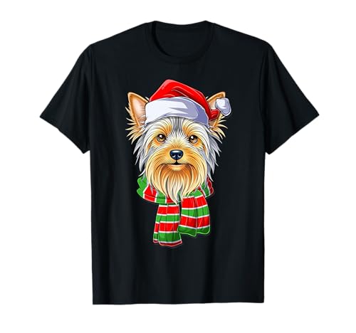 Yorkshire Terrier Dog Christmas Santa Hat Yorkie Dog Xmas T-Shirt