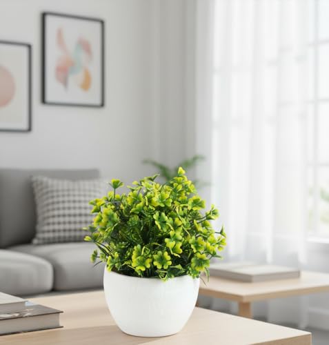 Image of Foliyaj Artificial Yellow Daisy Plant with Pot | Place This Faux Plant on Shelves, Desks, Side or Center Tables to Decorate Your Home or Office | Fake Plants for Interior Decoration