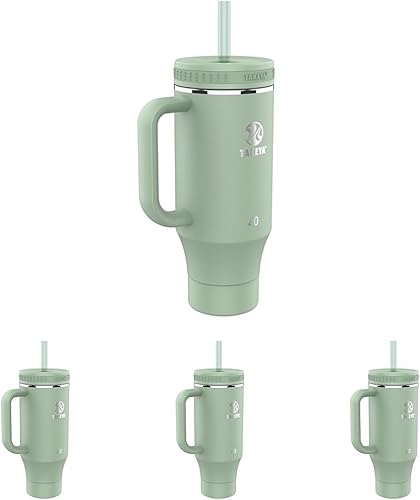 Miniatura 8 de Takeya Vaso de acero inoxidable de 40 onzas con tapa y dos popotes, calidad premium, aislamiento de doble pared, con asa, mantiene las bebidas frías