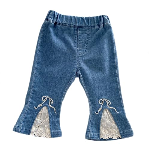 3Months-3Years Little Girls Jeans, Toddler Girl Heart Print Elastic Waist Jeans Wide Leg Cute Denim Pants