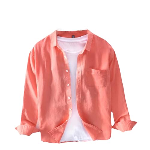 Chemise homme coton et lin USTZFTBCL à col montant et manches longues
