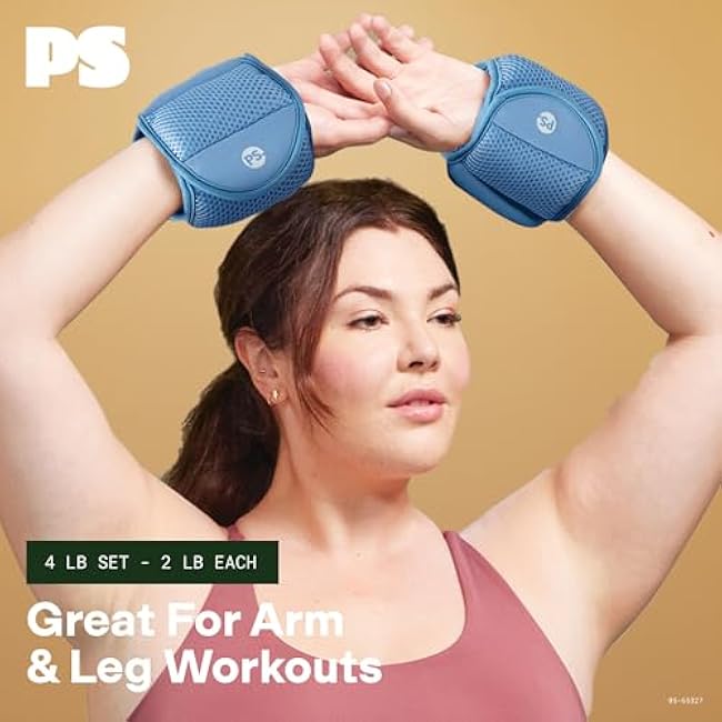 POPSUGAR Soft Wrist and Ankle Weights, 2 x 2 lb (Periwinkle) Wearable Weights, Strengthens, Tones & Sculpts, Adjustable Ankle Weights for Work from Home Fitness, Gym Accessories for Women & Men