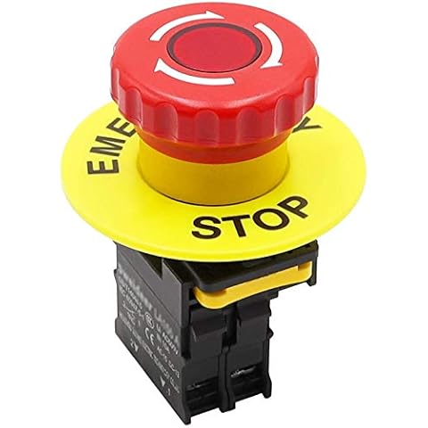 Tnisesm/Red LED Light Voltage 220V 22mm 1 NC Waterproof IP65 Red Mushroom Latching Emergency Stop Push Button Switch AC 600V 10A LA155-A1-01ZSD Cover