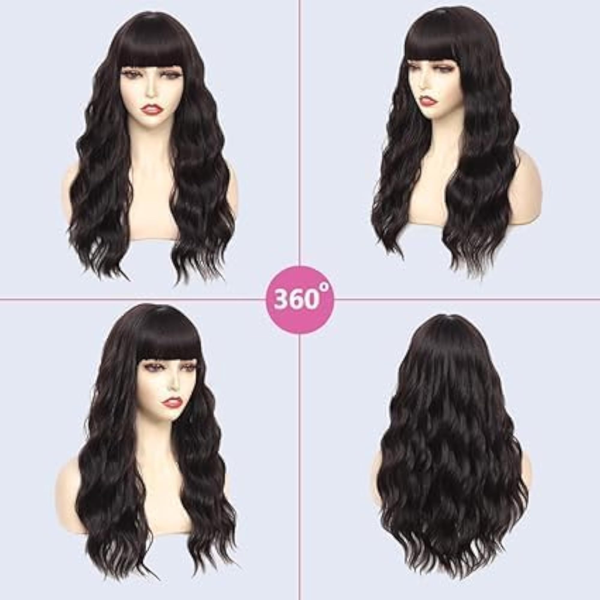 Women Full Head Long Synthetic Hair Wig, Brown