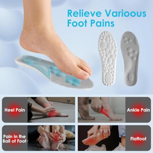 Image of 4D Cloud Steppers Insoles for Men and Women - Shock Absorption Inserts, Soft Anti-Fatigue, Memory Foam Insoles for Shoes, Boots & Sneakers (Gray, Men: US 4-7 / Women: US 5-8.5)