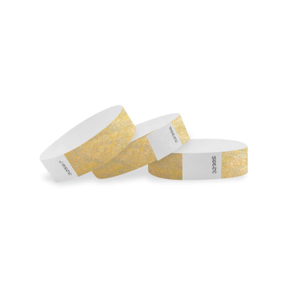 Wristco500 Metallic Gold Tyvek Wristbands for Events - ¾” x 10” - Waterproof Recyclable Comfortable Tear Resistant Paper Bracelets Wrist Bands for Concerts Festivals Admission Party