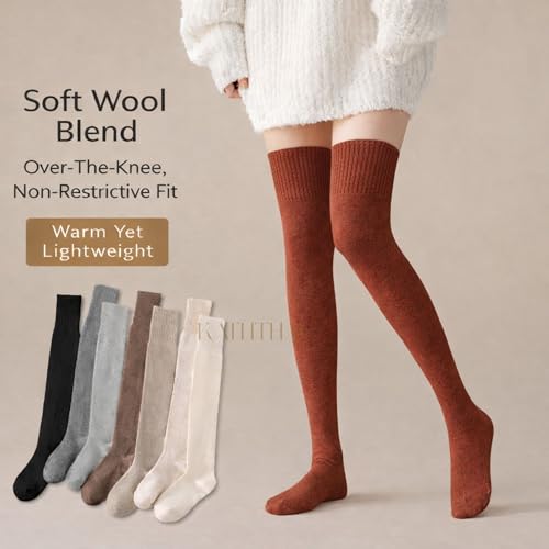 Image of Kaththai Wool Warm Thigh High Socks for Women | Soft & Breathable Knit Thermal Leg Warmers | Versatile Multi-Way Wear, Knee-Length | Winter & Fall Essential