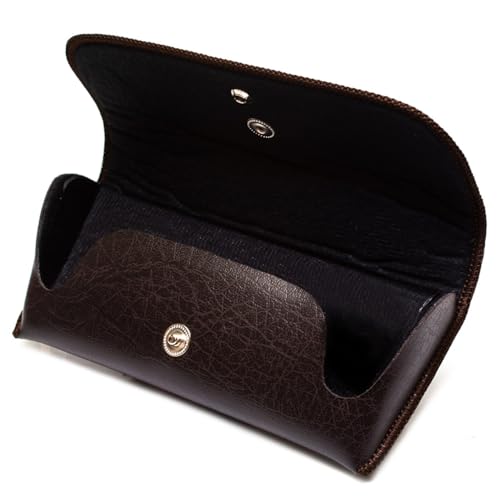 Image of Calabria Double Snap Belt Loop Eyeglass Case PU Leather Vintage Style Old School Eye Glasses Pouch Semi-Hard Sunglass Holder