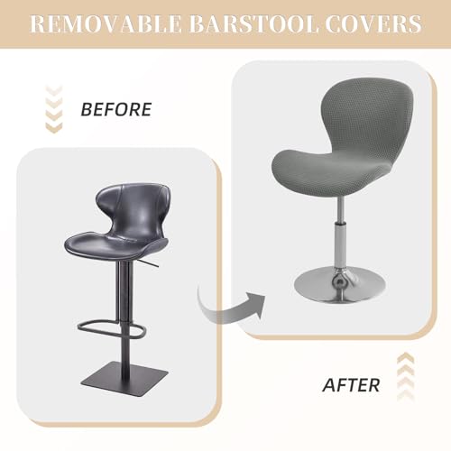 Image of Gollense Bar Stool Covers with Backs, Set of 4 Stretch Jacquard Barstool Seat Covers, Washable Swivel Pub Counter Height Chair Slipcover Protector for Home Kitchen Cafe (Jacquard-Dark Grey)
